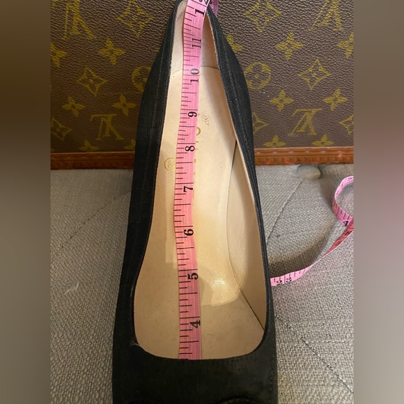 CHANEL Vintage black fabric shoes with logo, bow, stiletto heels, size 38 - Picture 7 of 8